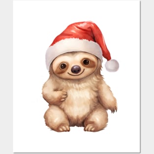 American Three-Toed Sloth in Santa Hat Posters and Art